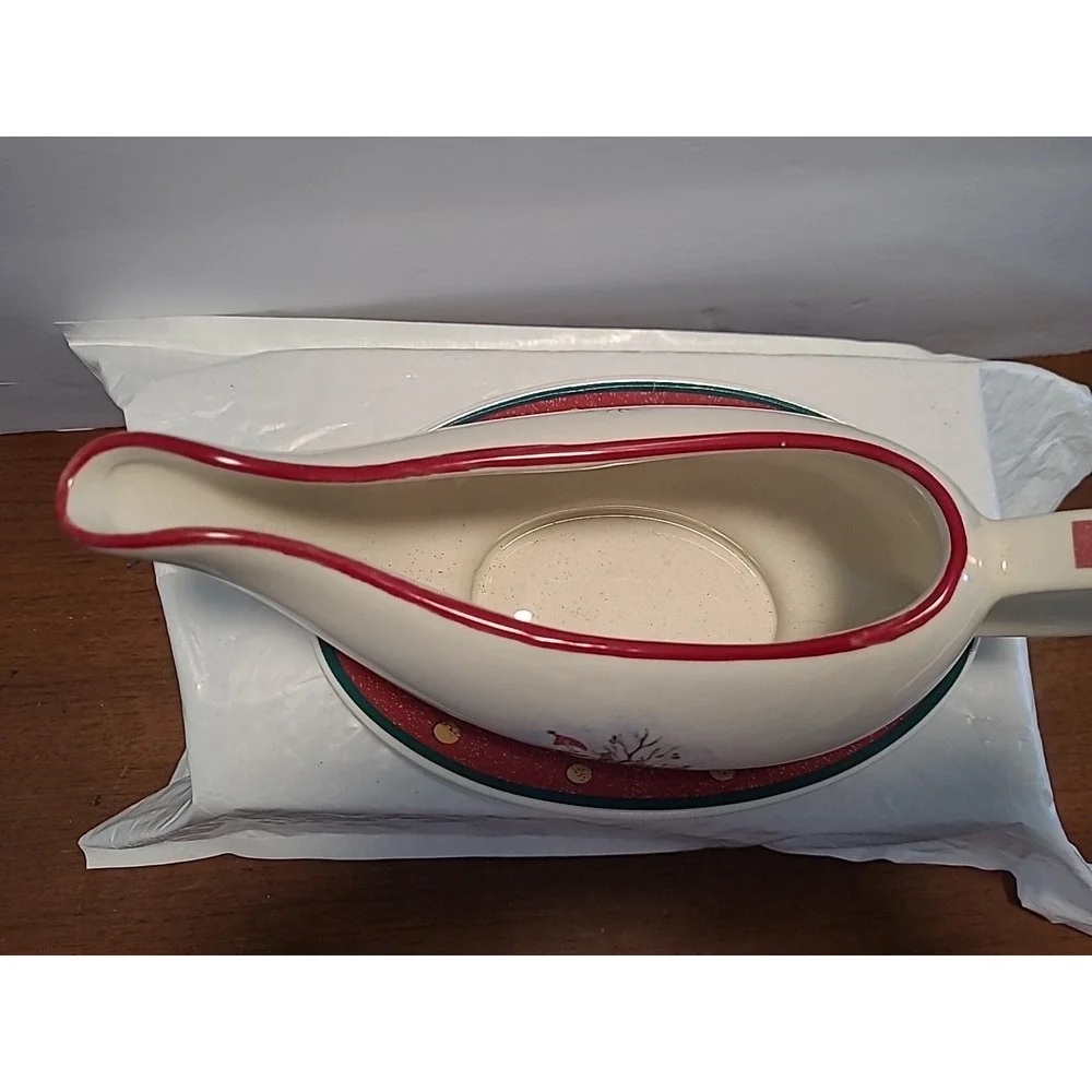 Vintage Royal Seasons Snowmen Stoneware Pattern GRAVY BOAT & PLATE Set‎